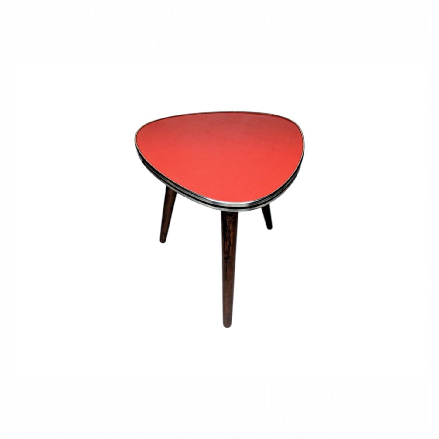 Mid-Century Triangular Side Table with Formica-Style Orange Top