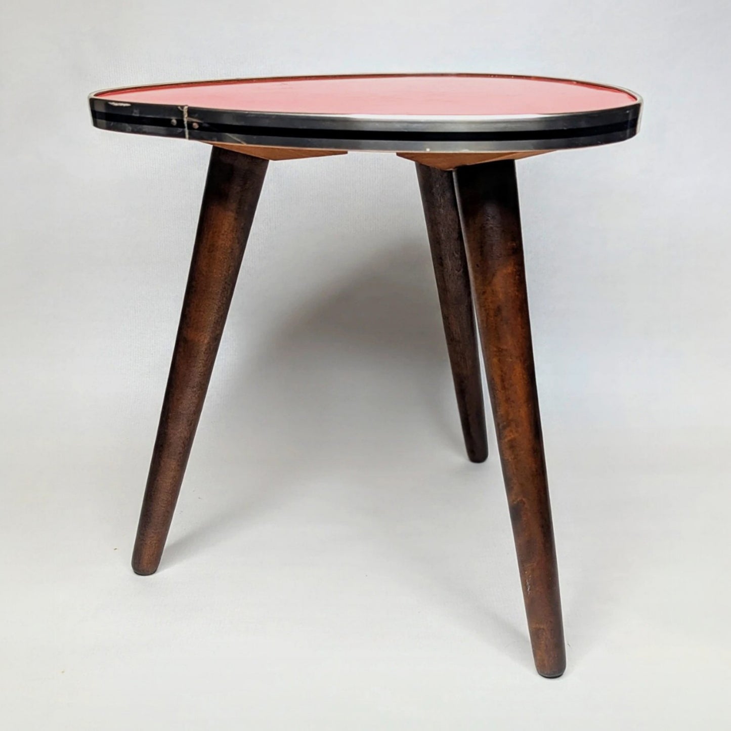 Mid-Century Triangular Side Table with Formica-Style Orange Top
