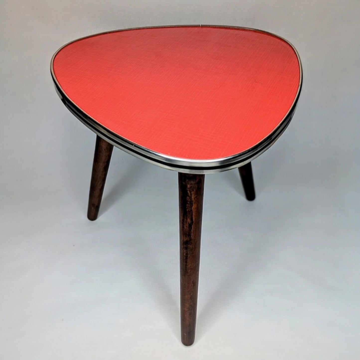 Mid-Century Triangular Side Table with Formica-Style Orange Top