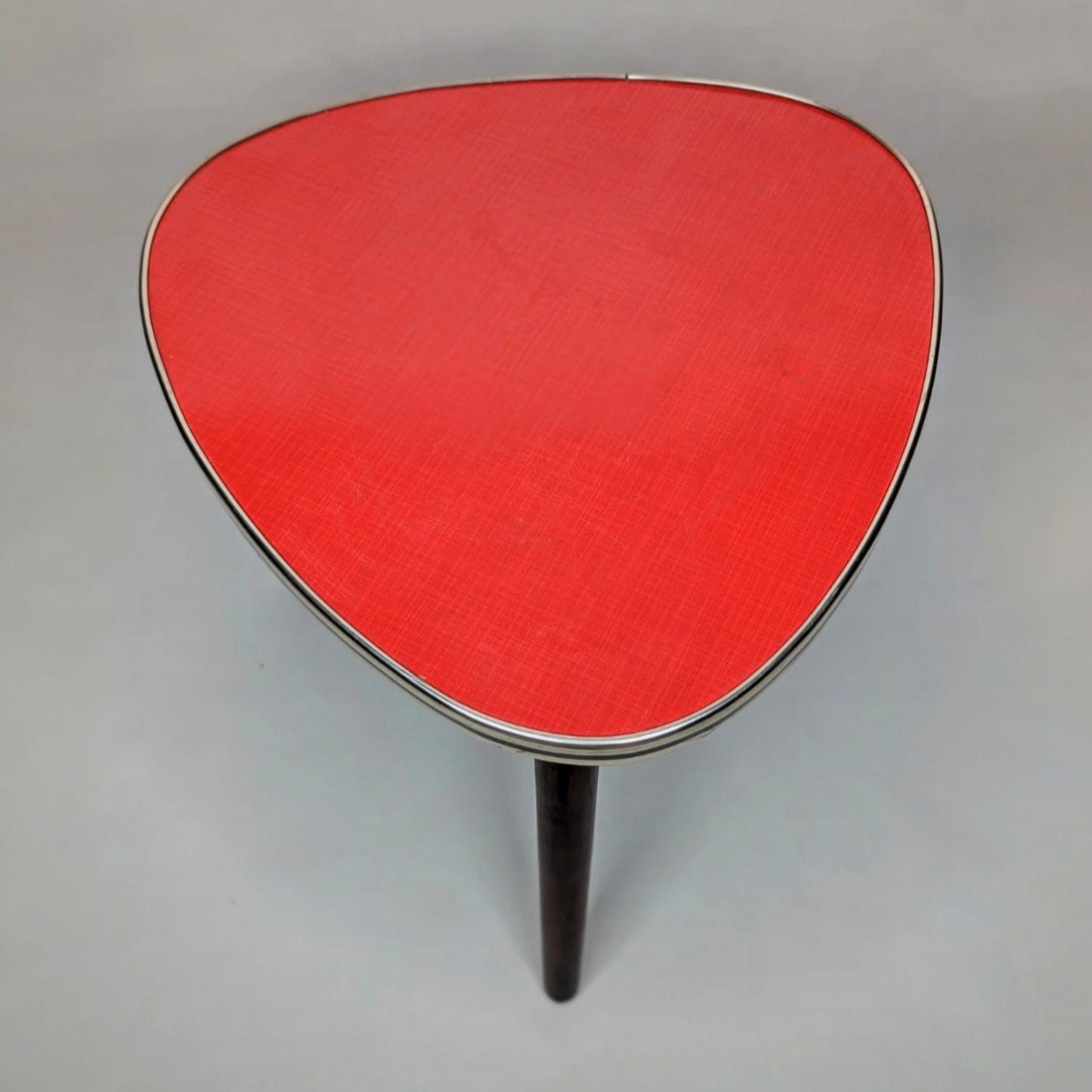 Mid-Century Triangular Side Table with Formica-Style Orange Top