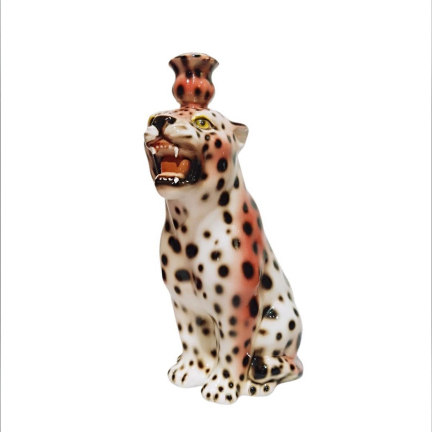 Italian Porcelain Leopard Candle Holder, Mid-20th Century