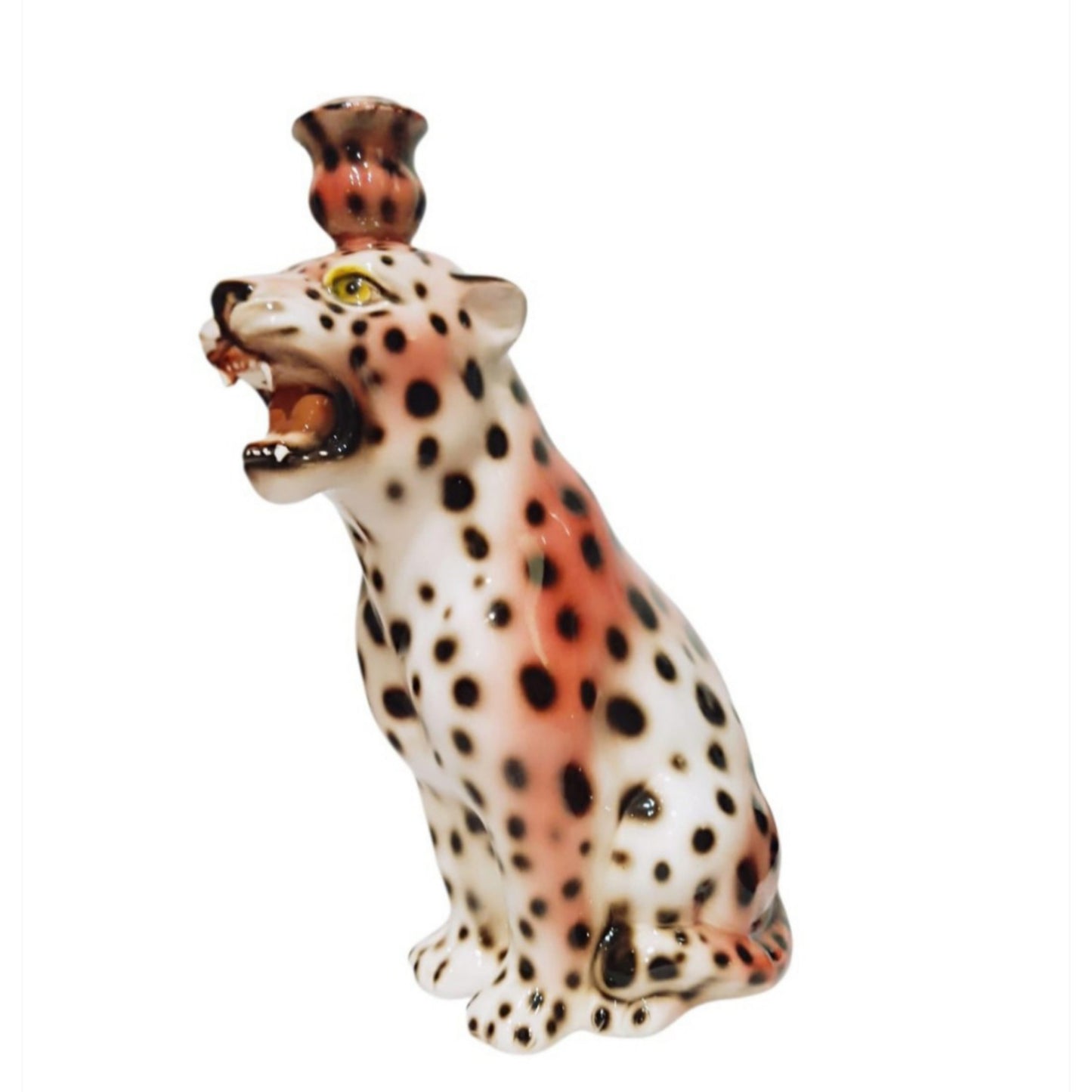 Italian Porcelain Leopard Candle Holder, Mid-20th Century