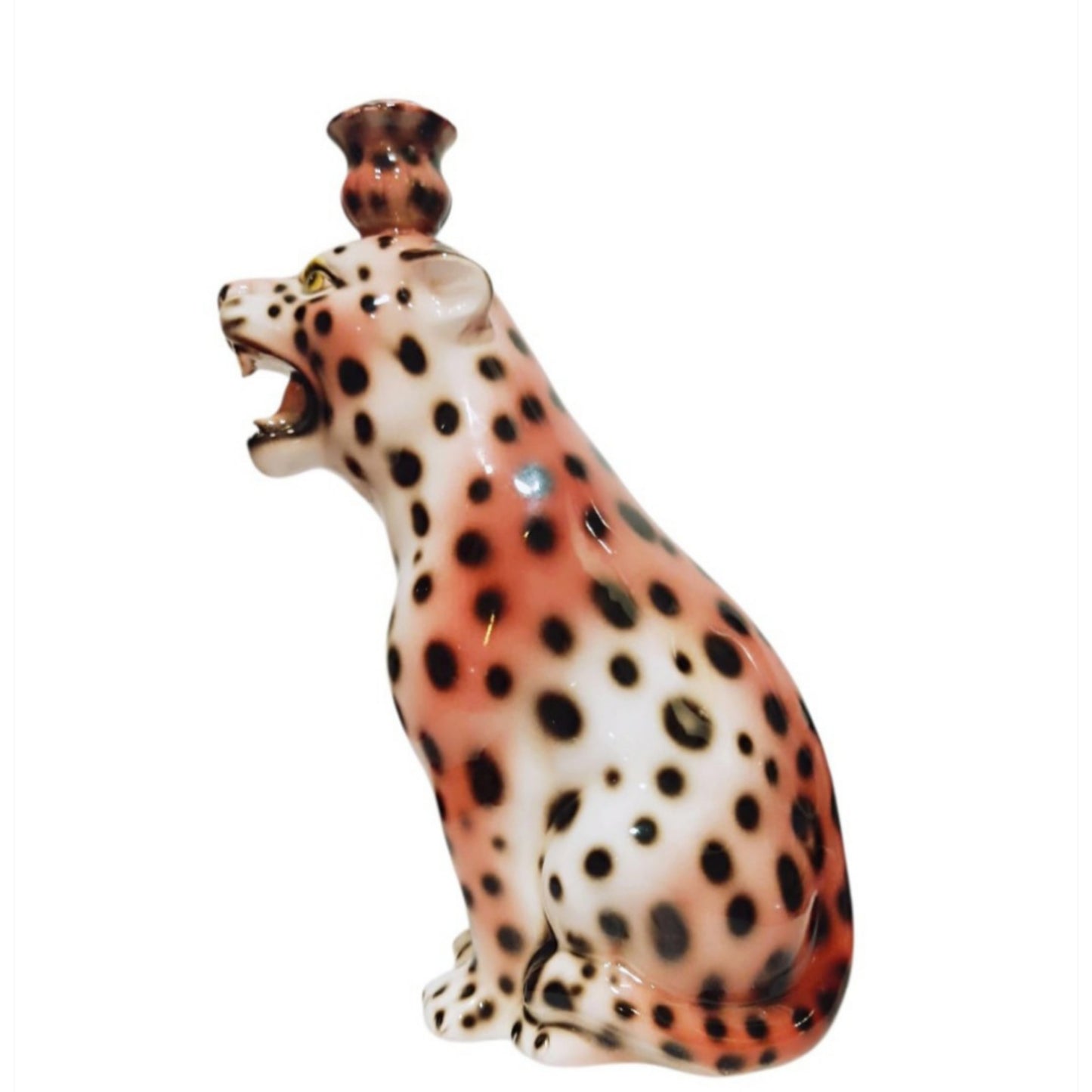 Italian Porcelain Leopard Candle Holder, Mid-20th Century