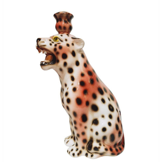 Italian Porcelain Leopard Candle Holder, Mid-20th Century