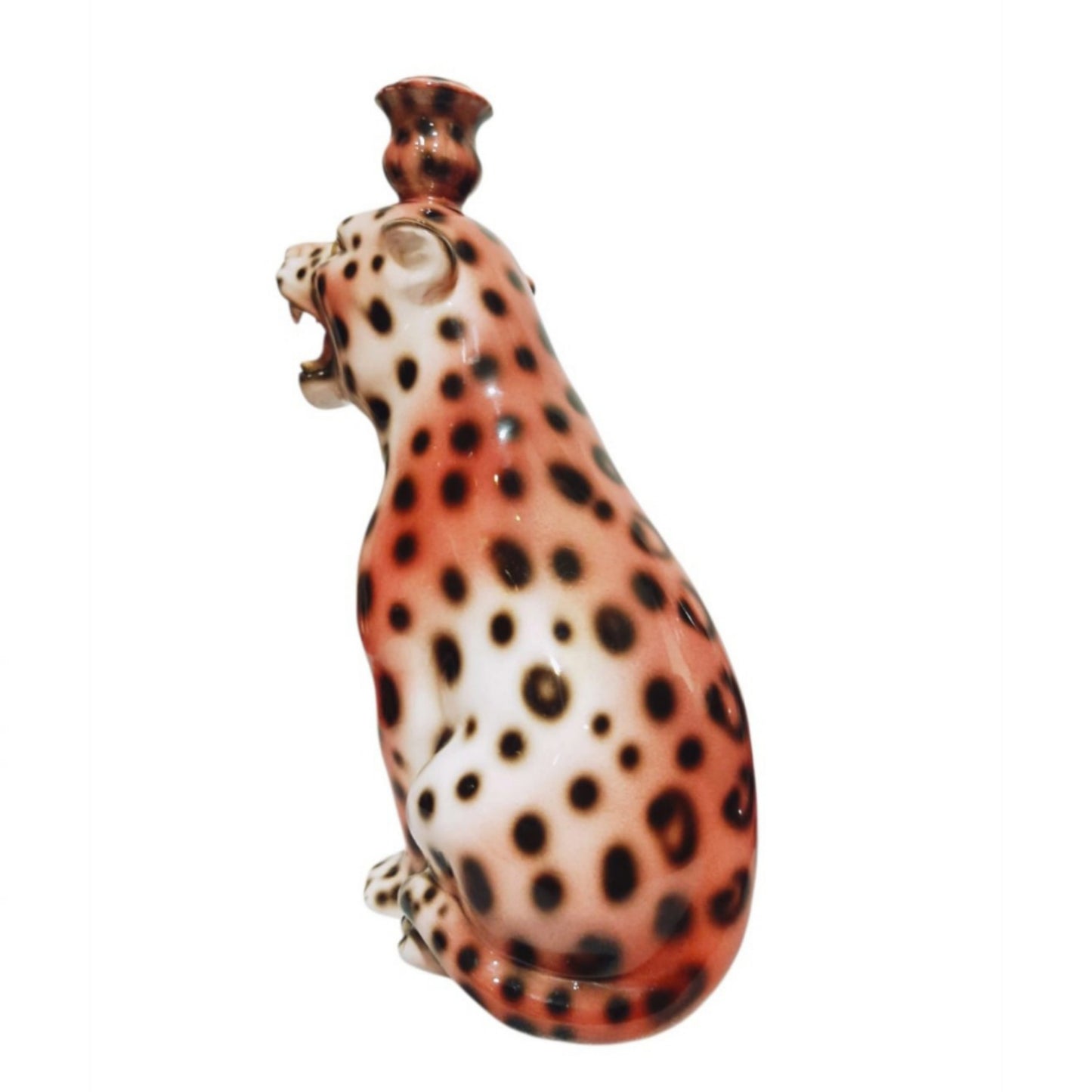 Italian Porcelain Leopard Candle Holder, Mid-20th Century