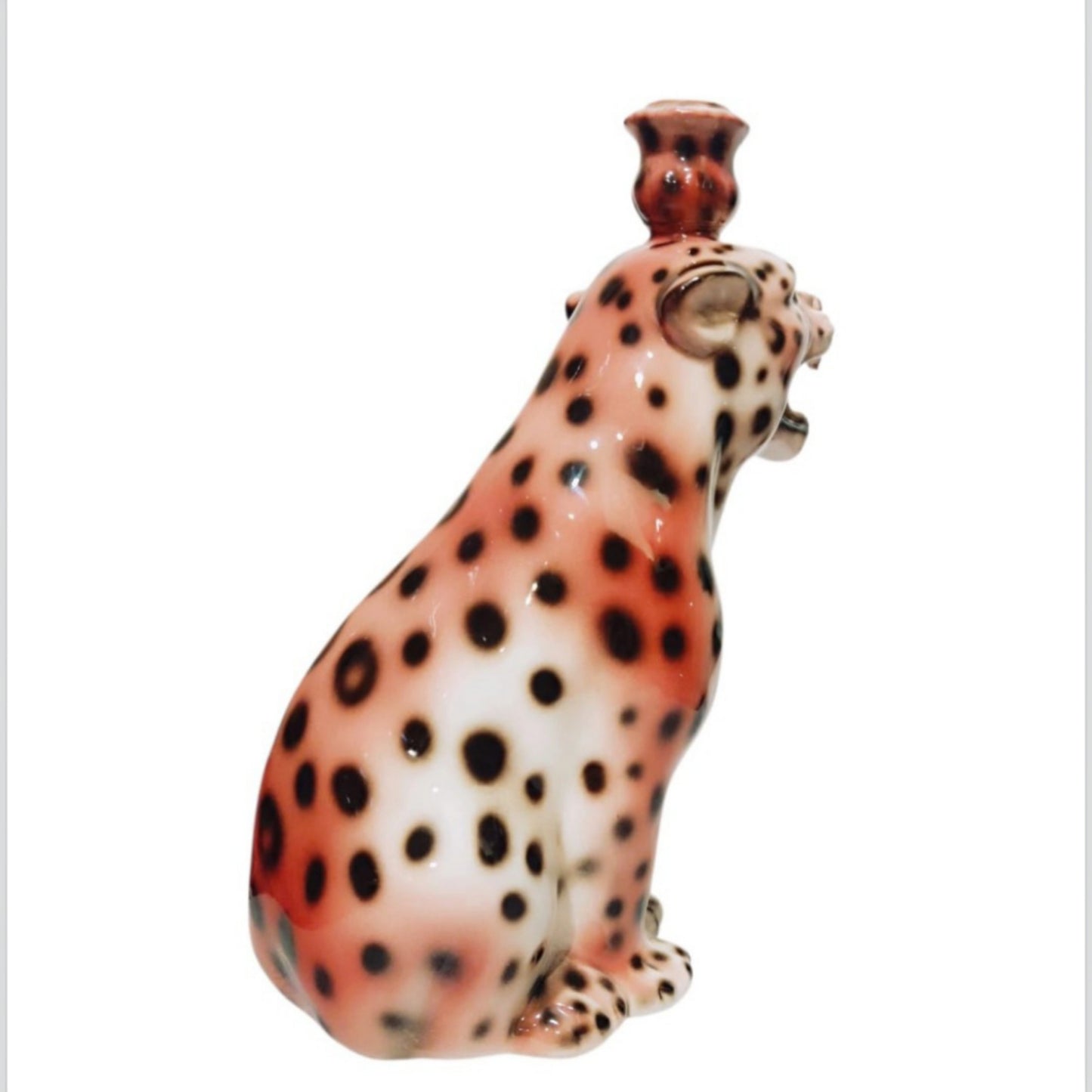 Italian Porcelain Leopard Candle Holder, Mid-20th Century
