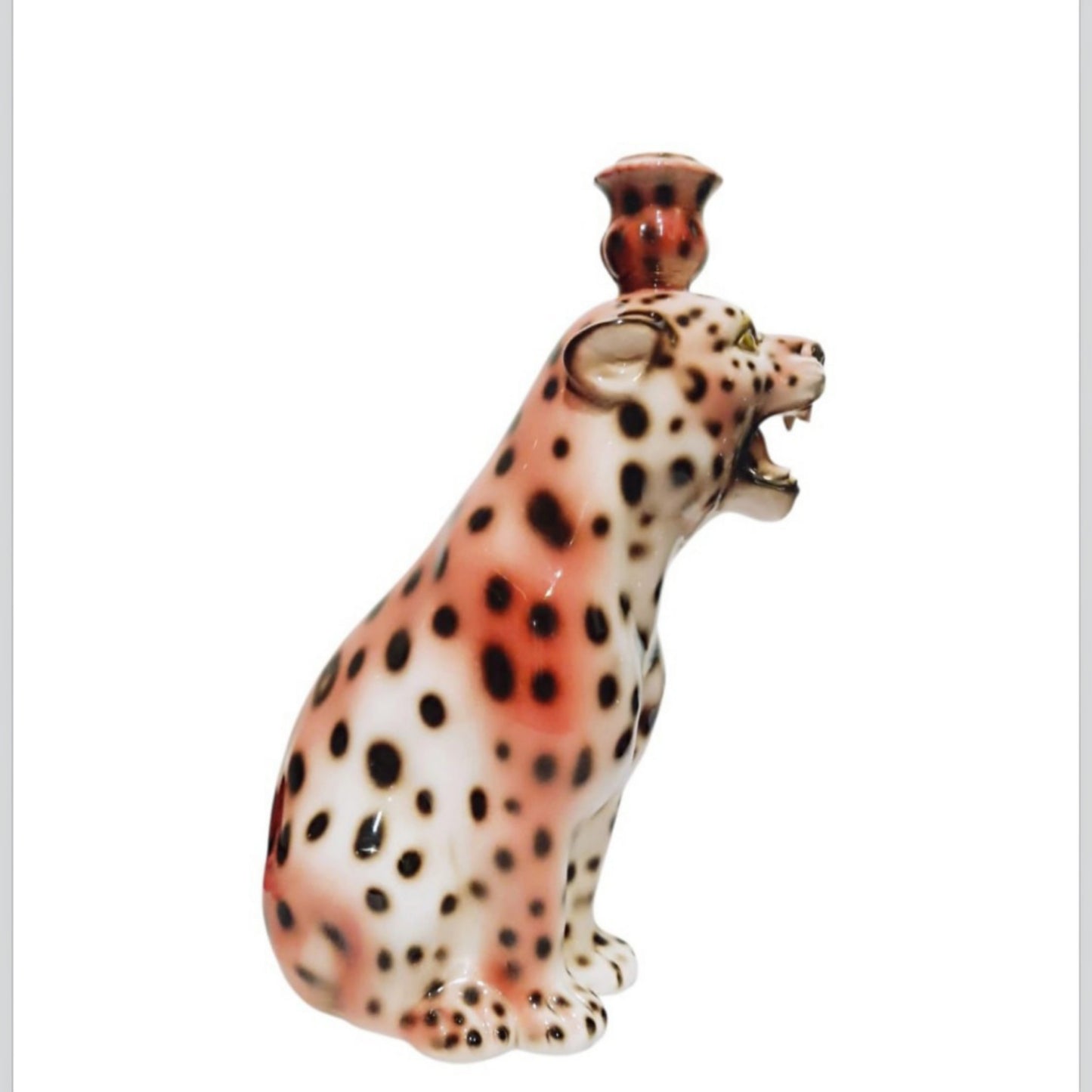 Italian Porcelain Leopard Candle Holder, Mid-20th Century