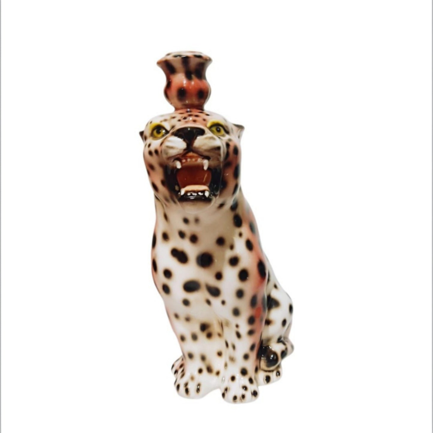 Italian Porcelain Leopard Candle Holder, Mid-20th Century
