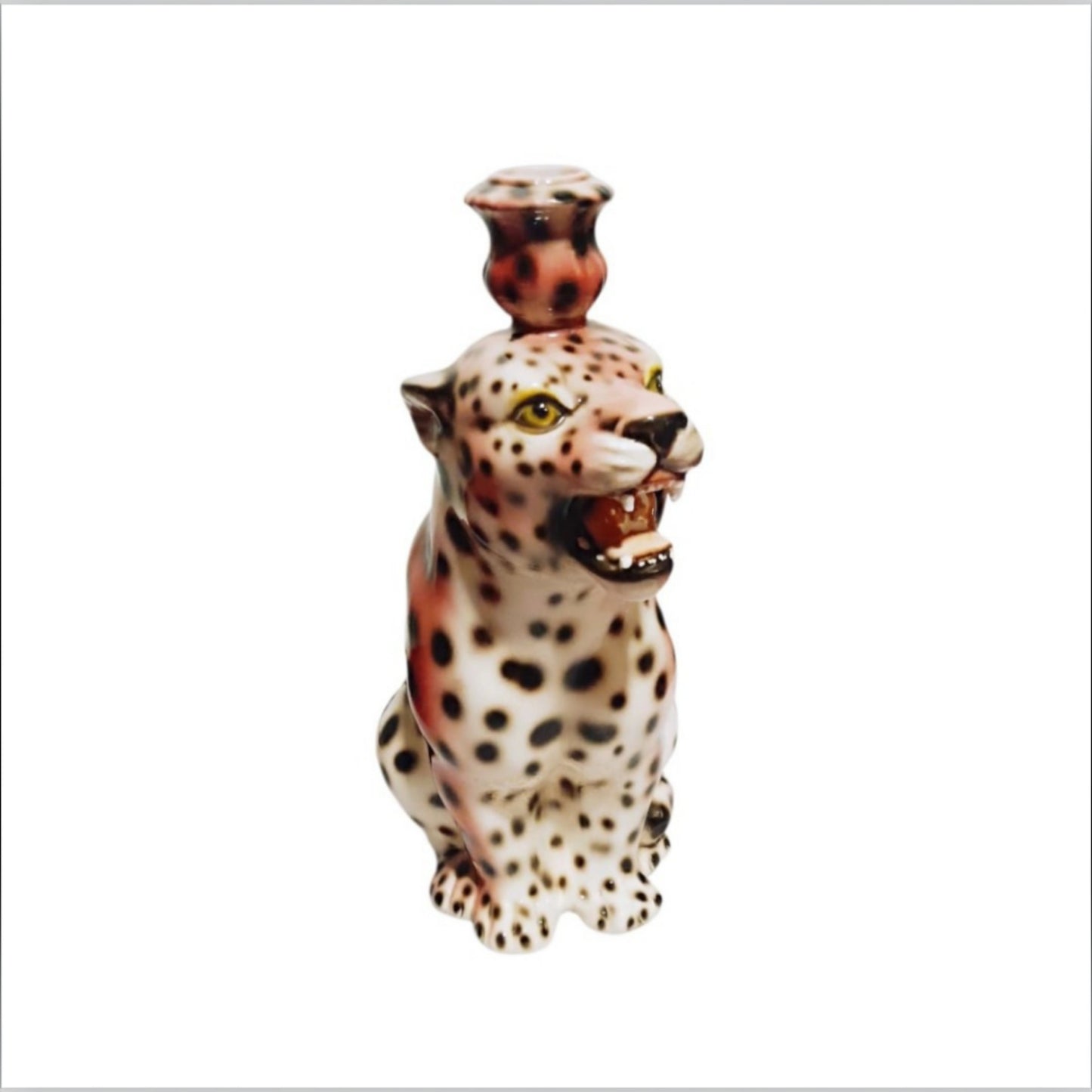 Italian Porcelain Leopard Candle Holder, Mid-20th Century