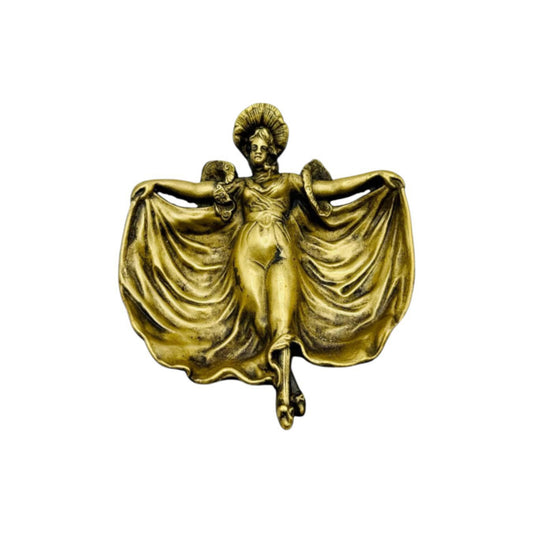 Art Nouveau Vide-Poche with Female Figure, Heavy Bronze-Toned Metal