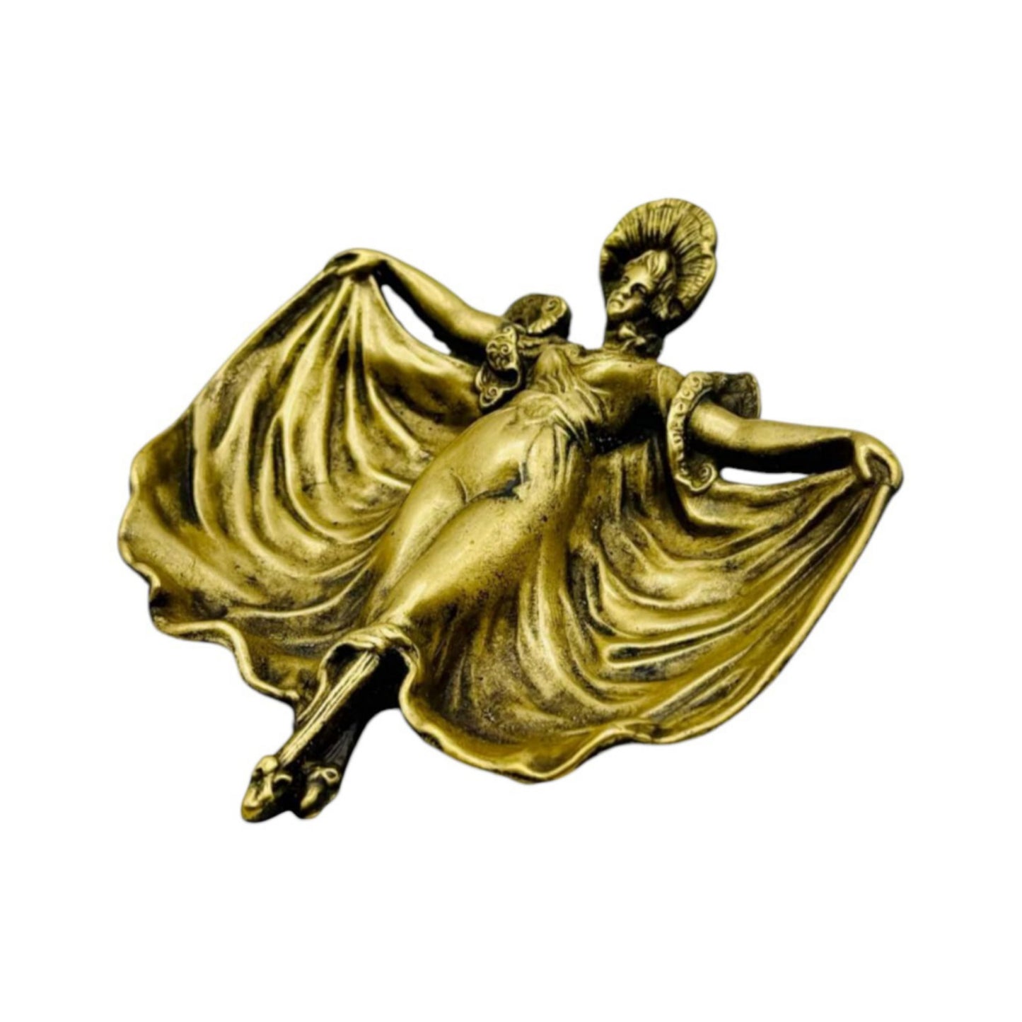 Art Nouveau Vide-Poche with Female Figure, Heavy Bronze-Toned Metal