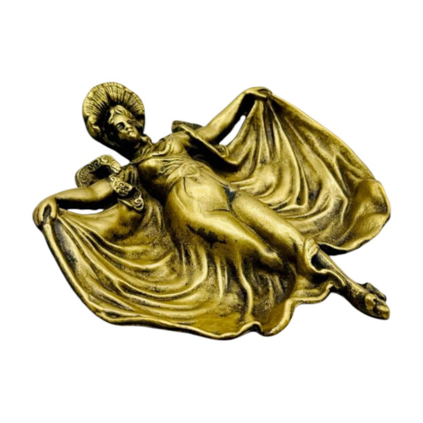 Art Nouveau Vide-Poche with Female Figure, Heavy Bronze-Toned Metal