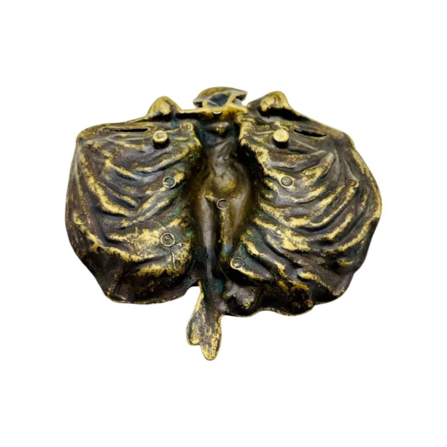 Art Nouveau Vide-Poche with Female Figure, Heavy Bronze-Toned Metal