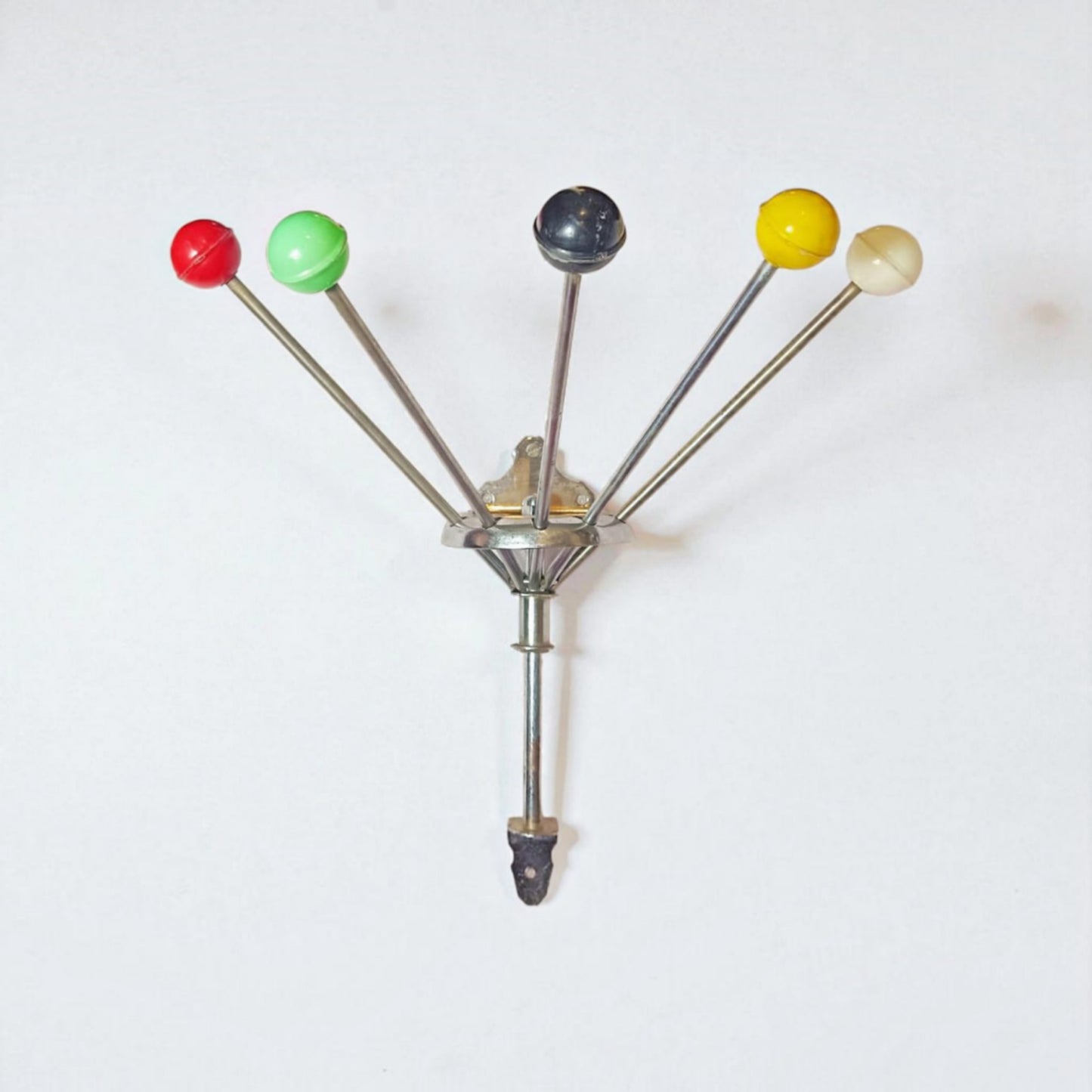 Spanish Mid-Century Wall Coat Rack with Coloured Ball Hooks