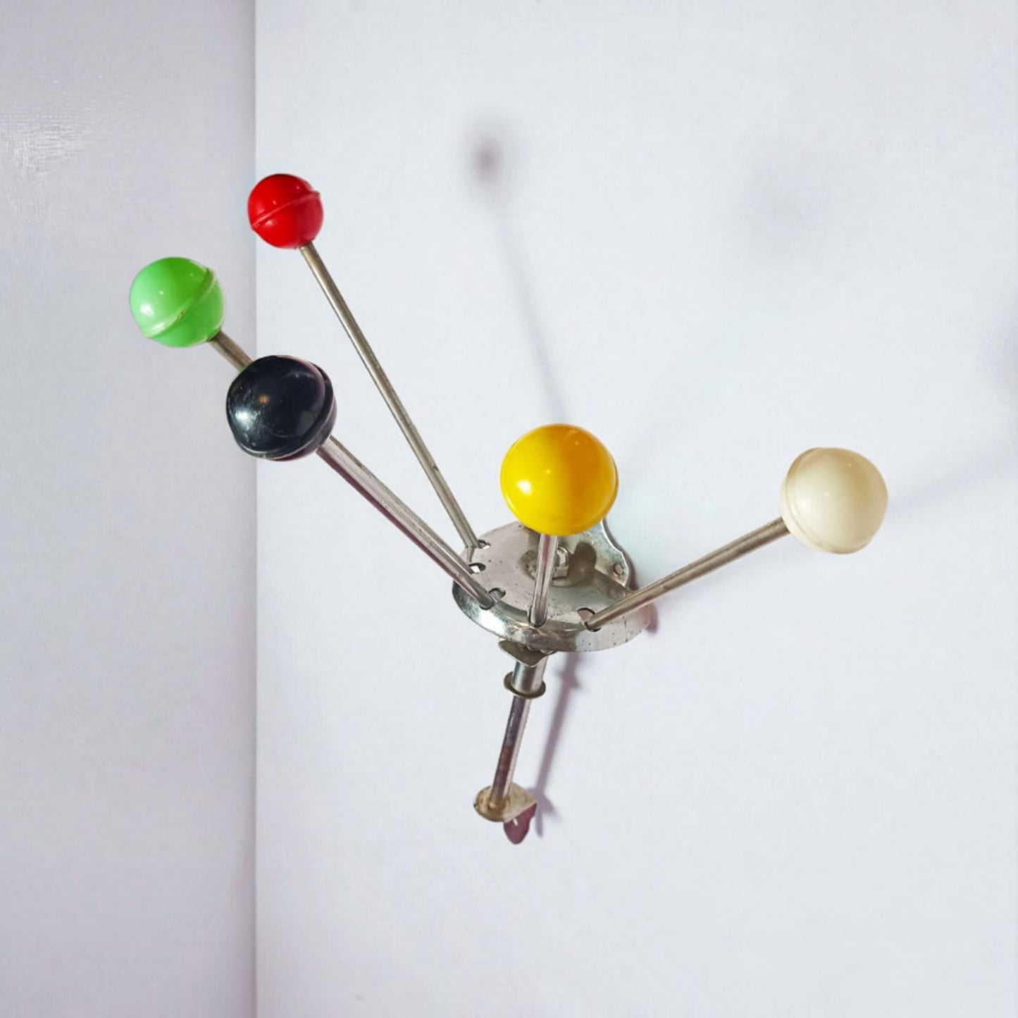 Spanish Mid-Century Wall Coat Rack with Coloured Ball Hooks