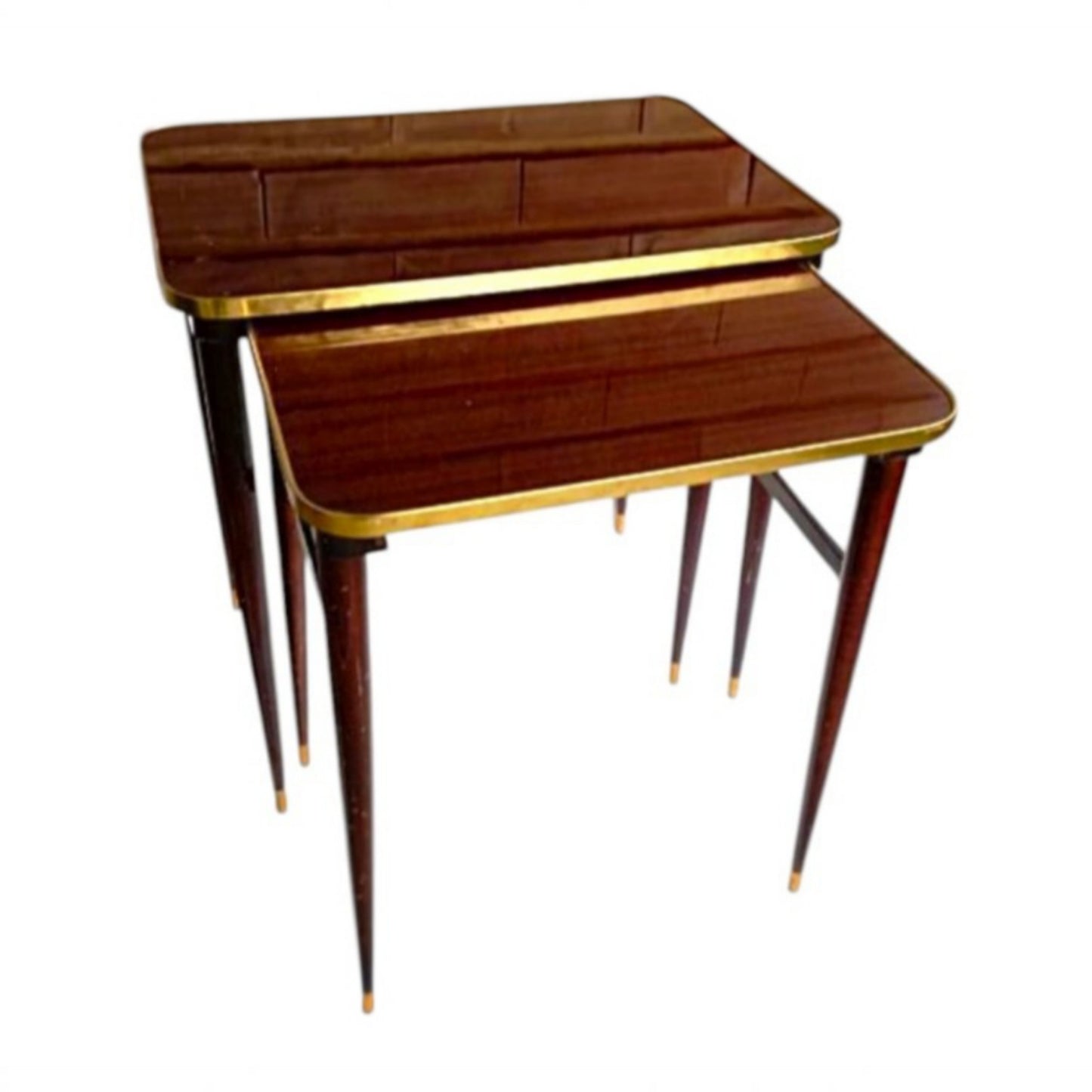 Pair of Vintage Nesting Tables with Brass Trim, c. 1950s–1960s