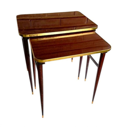 Pair of Vintage Nesting Tables with Brass Trim, c. 1950s–1960s