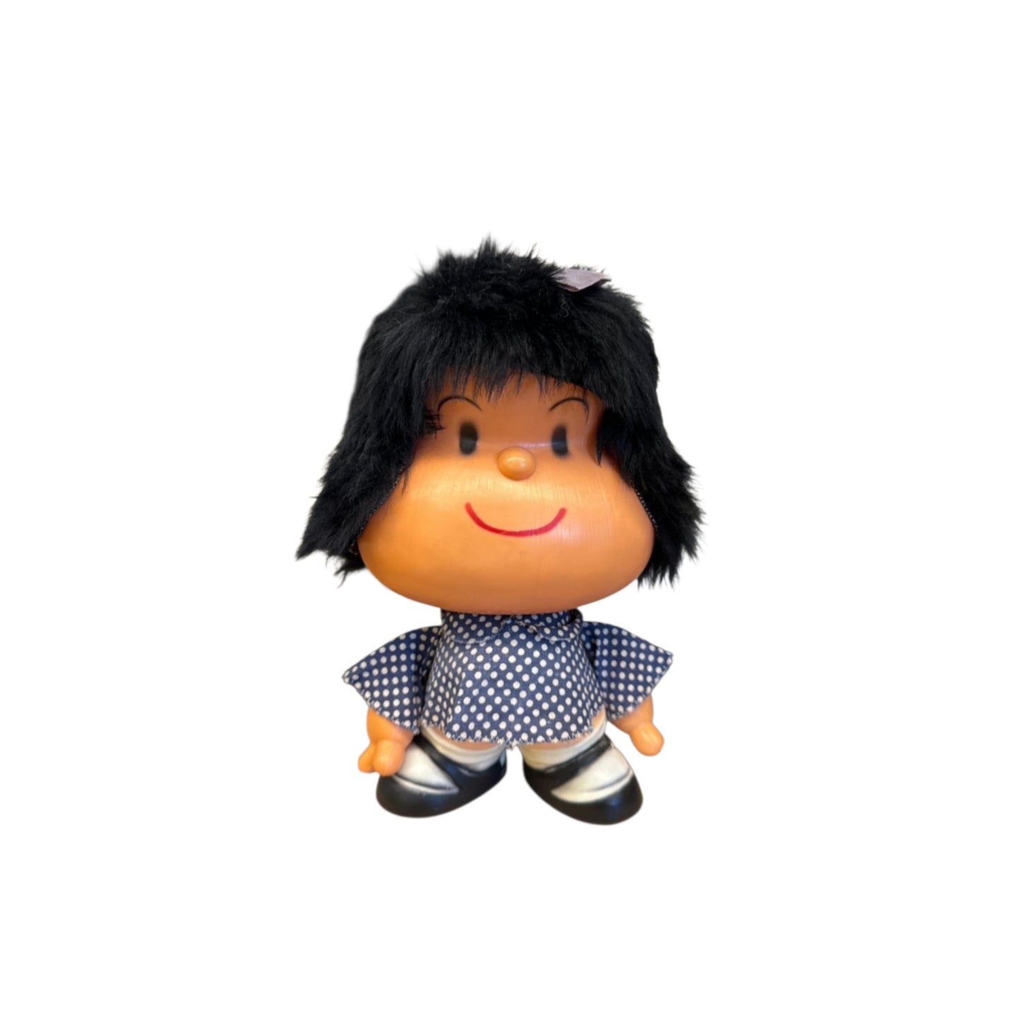 Objeto decorativo vintage Mafalda de plástico y textil. Italia, años 70.