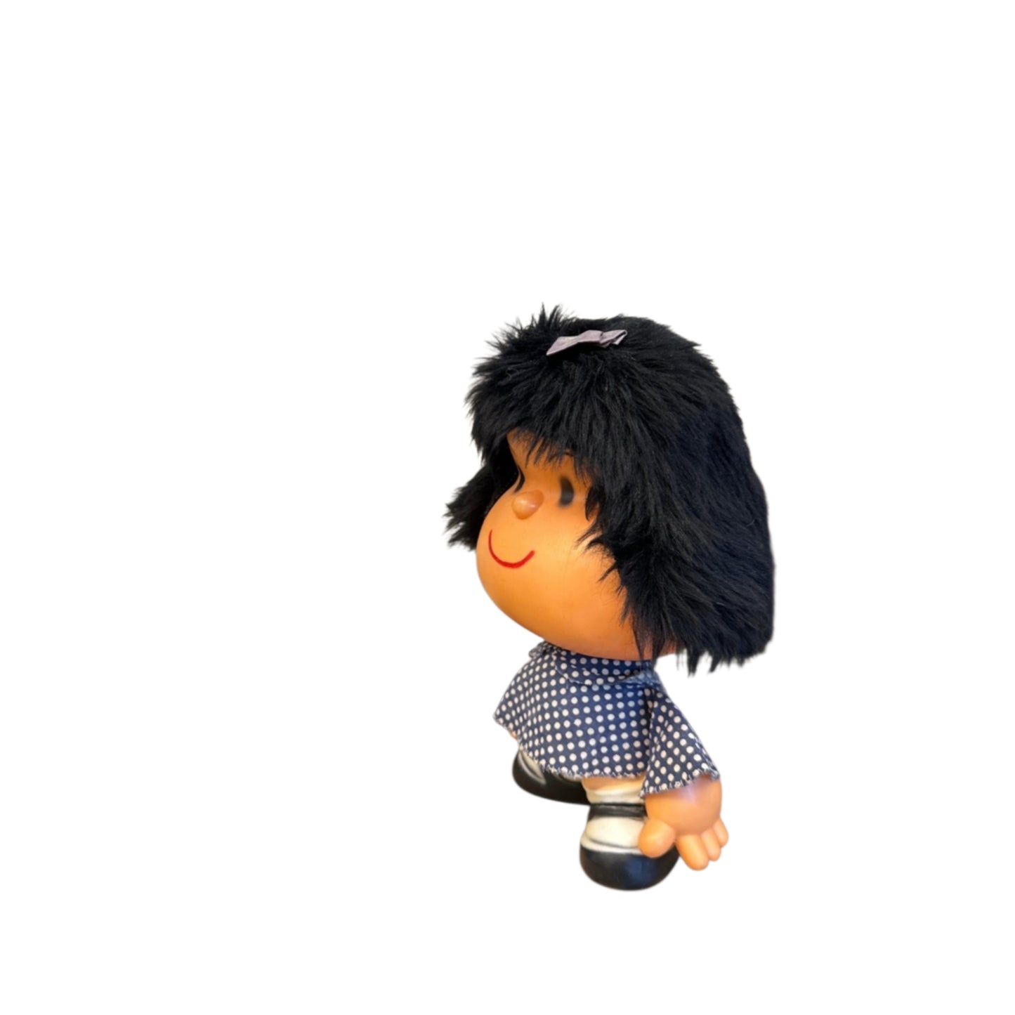 Objeto decorativo vintage Mafalda de plástico y textil. Italia, años 70.