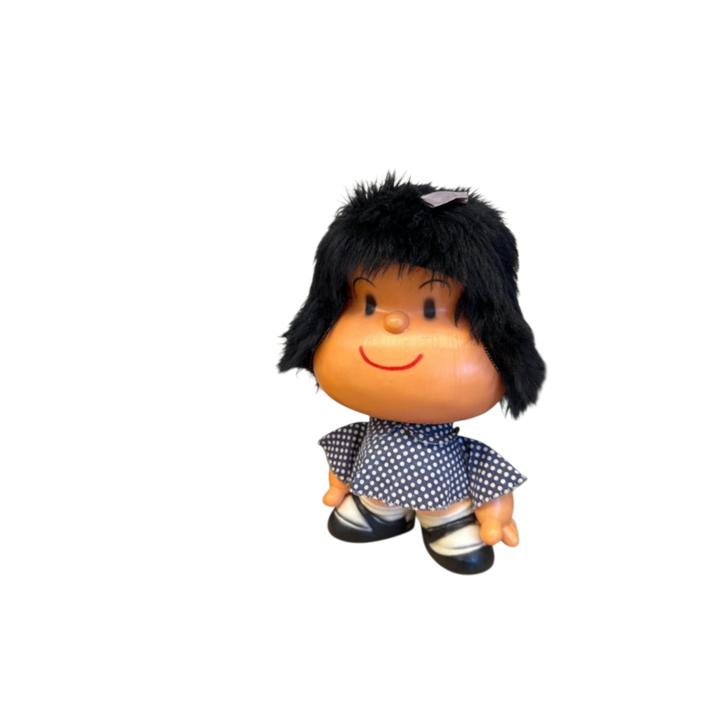Objeto decorativo vintage Mafalda de plástico y textil. Italia, años 70.