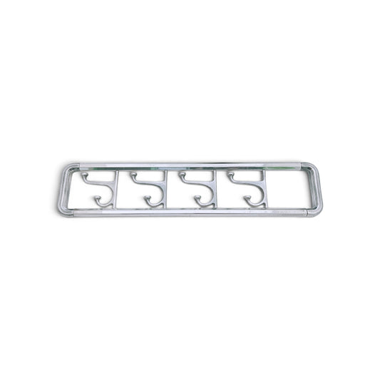Front view of the long wall coat rack with its hooks aligned.