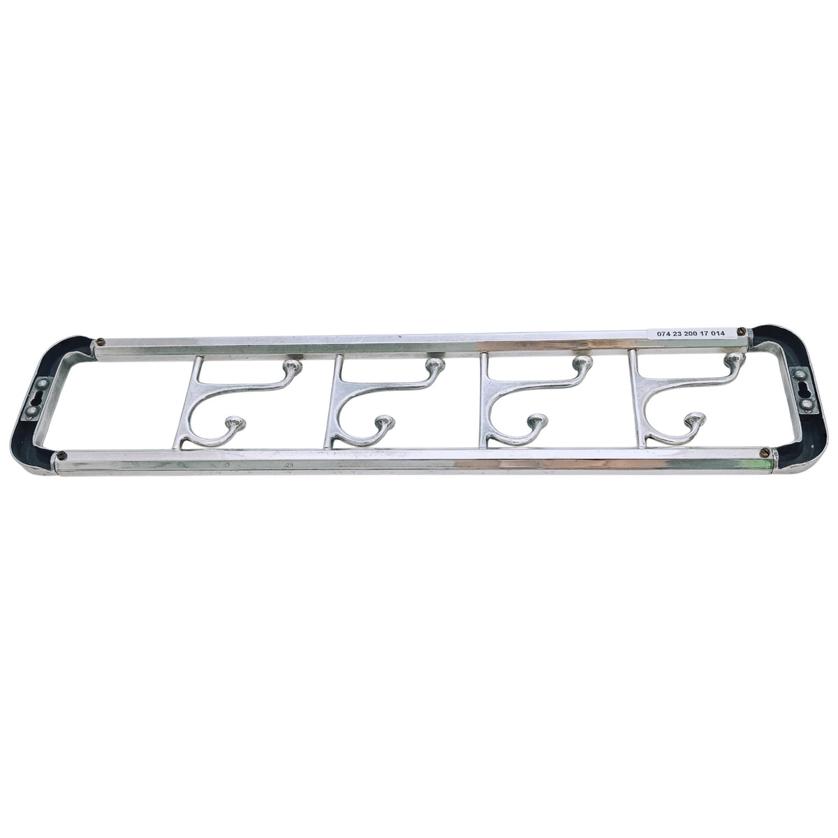 Back view of the long wall coat rack with its hooks aligned.