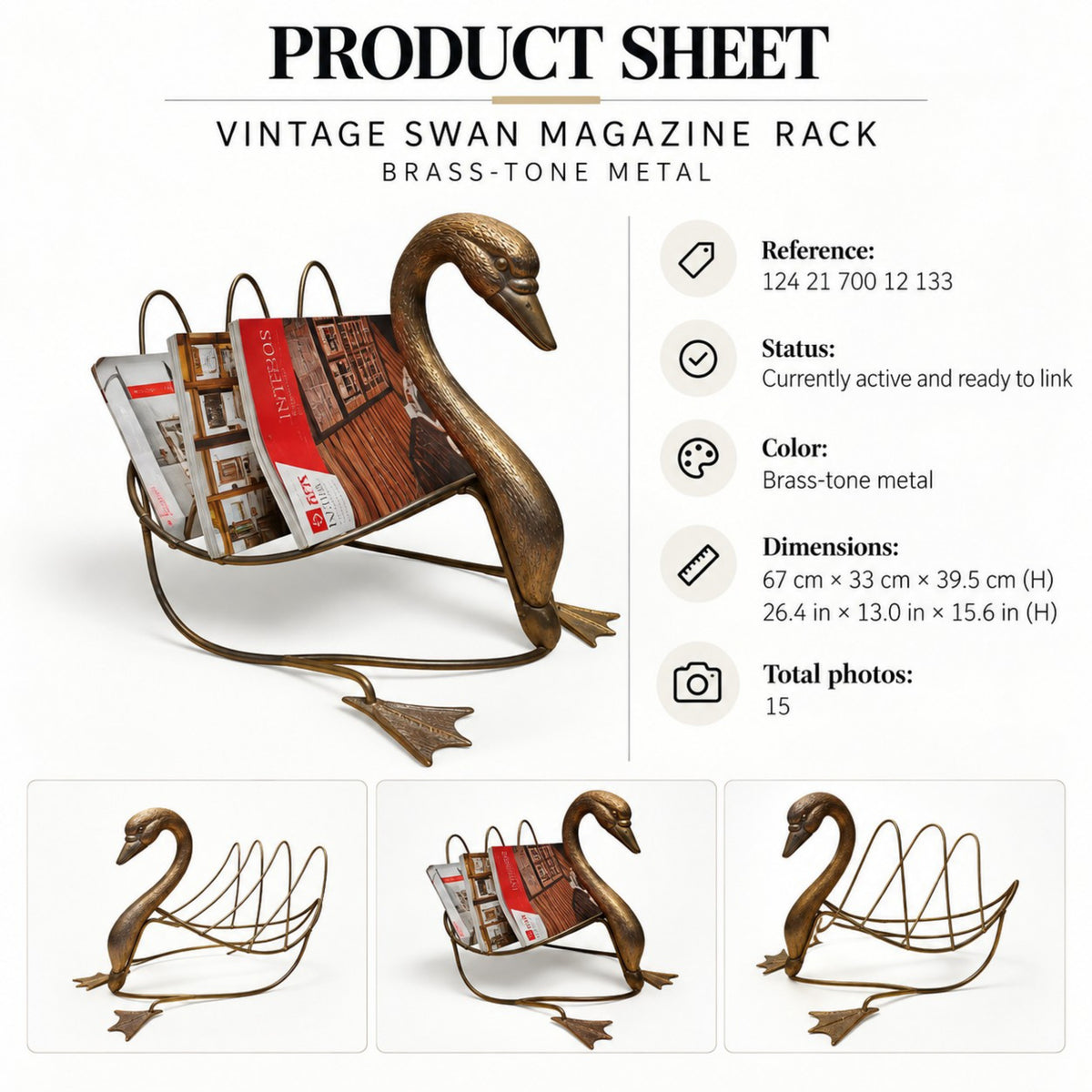 Product sheet of Vintage Swan Magazine Rack