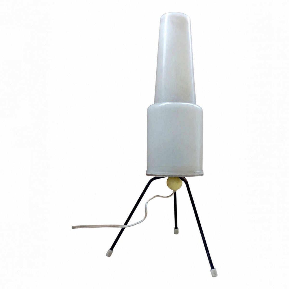 Front view of the opal lamp with three black-finished legs