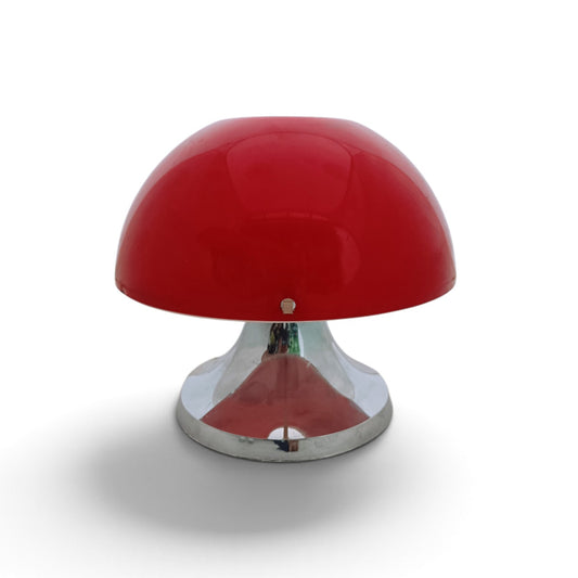 Red IXO table lamp with domed shade and chrome-effect flared base