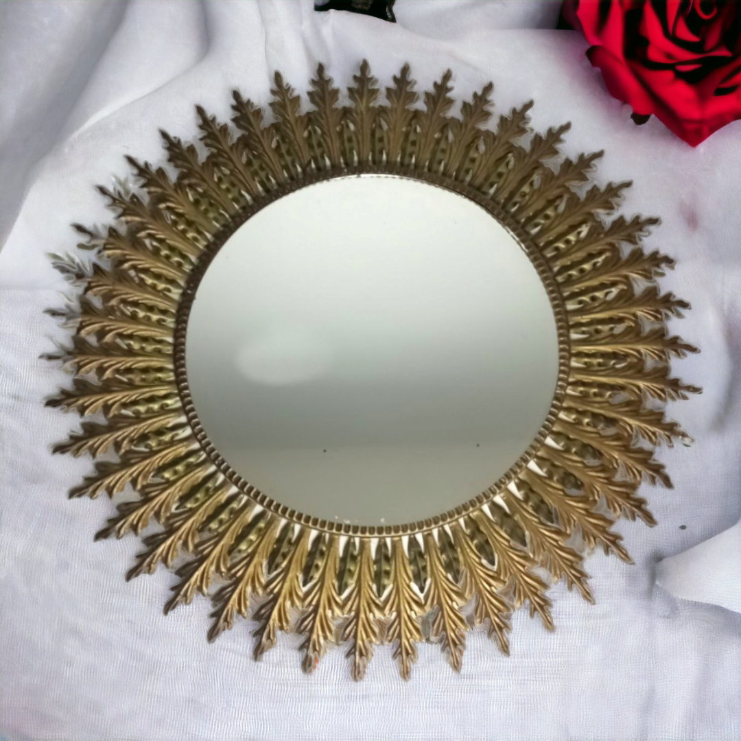 Round vintage sunburst mirror, 99 cm 