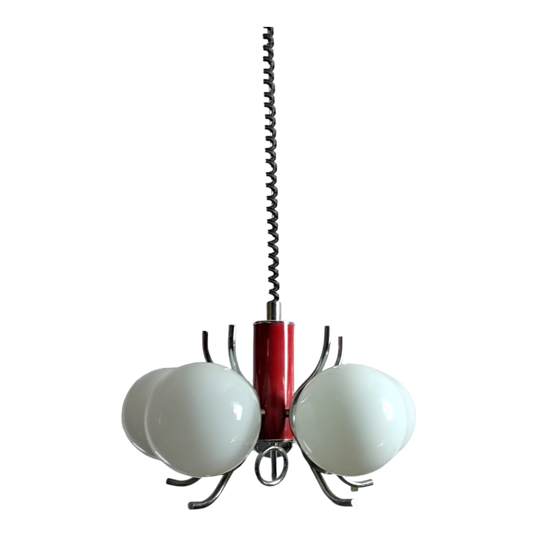 Mid-century pendant lamp with five opaline glass shades