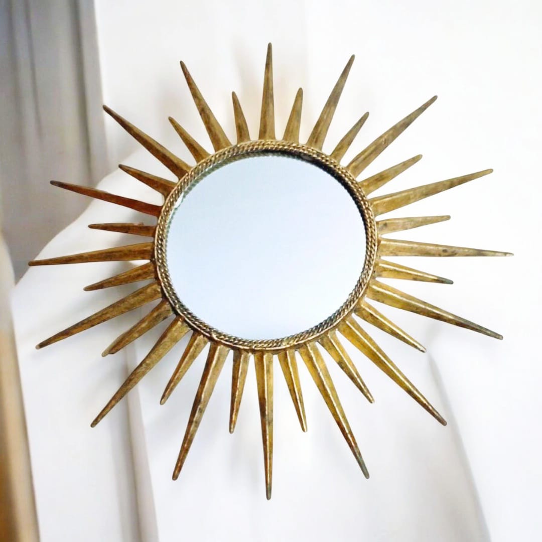 Vintage gold leaf Sunburst lamp with radiating metal rays