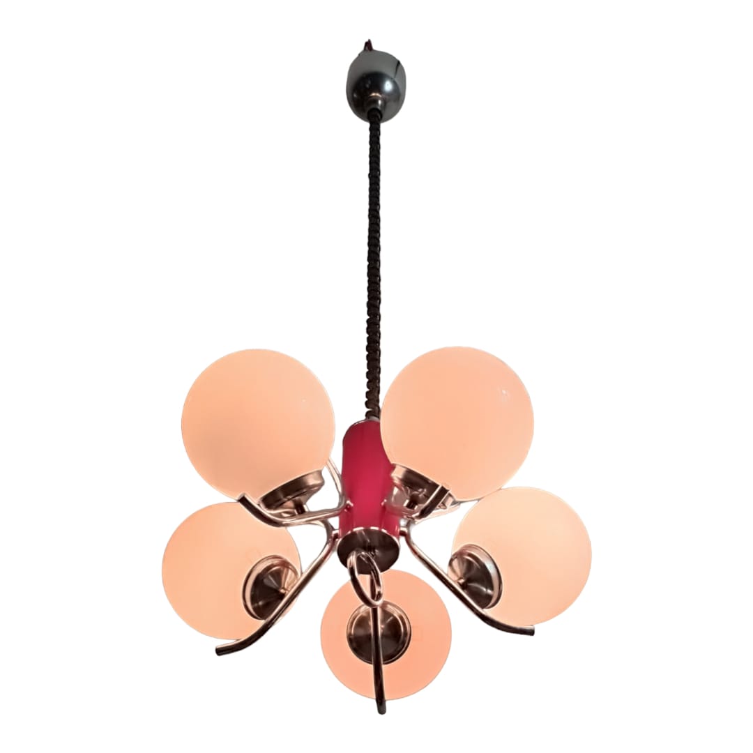 Opaline glass pendant lamp shown illuminated