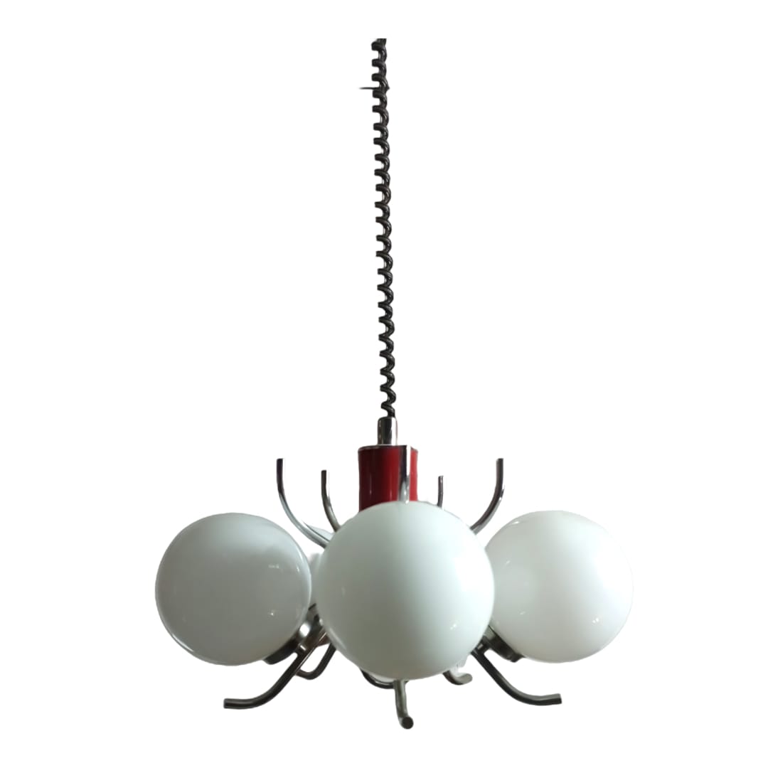Mid-century pendant lamp with five opaline glass shades