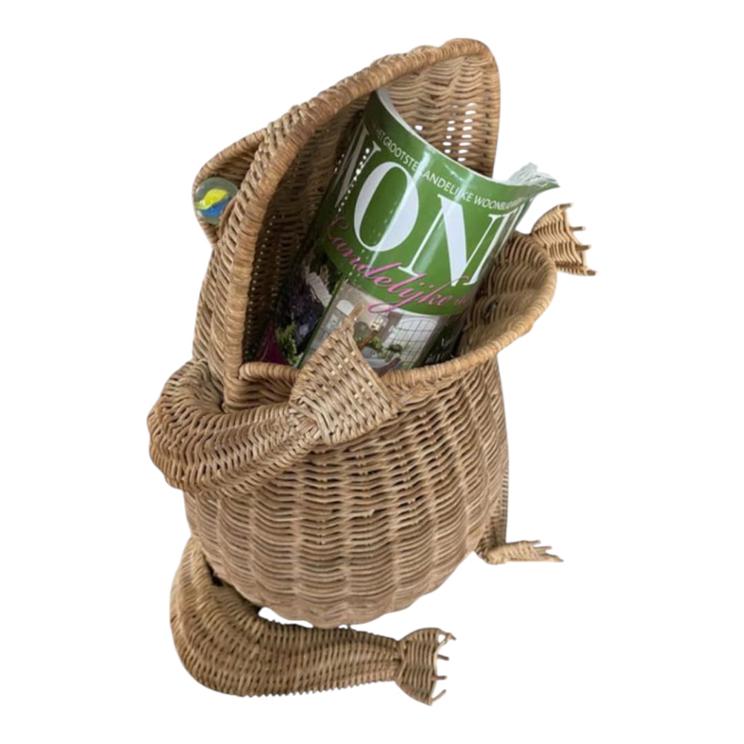 Vintage wicker frog basket handcrafted storage