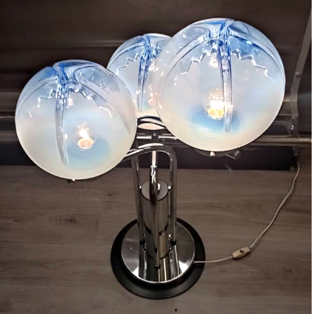 Italian 1970s table lamp illuminated, soft diffused light through blown glass