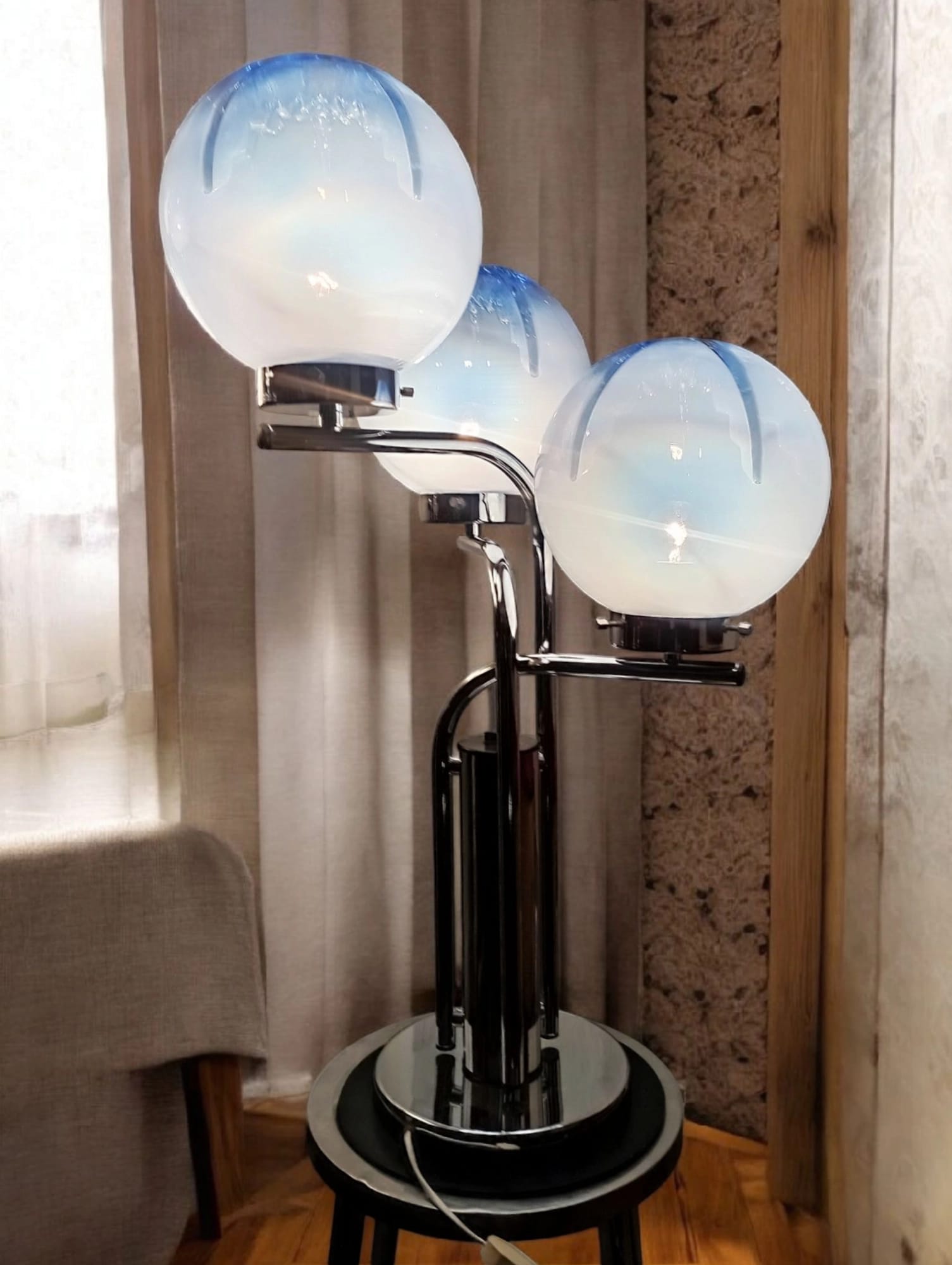 Vintage table lamp attributed to Toni Zuccheri with blue glass globes