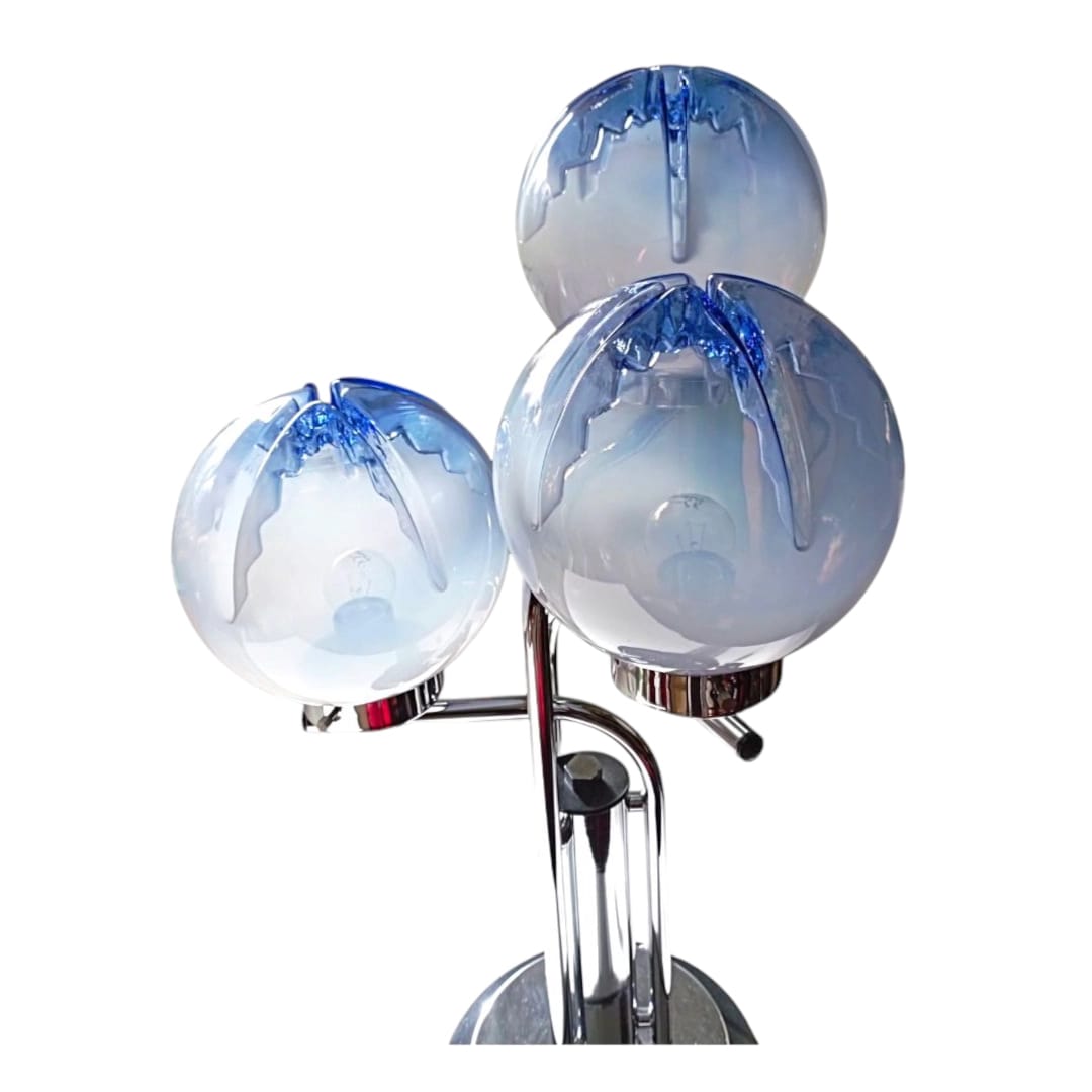 Detail of hand-blown glass spheres on Italian 1970s table lamp
