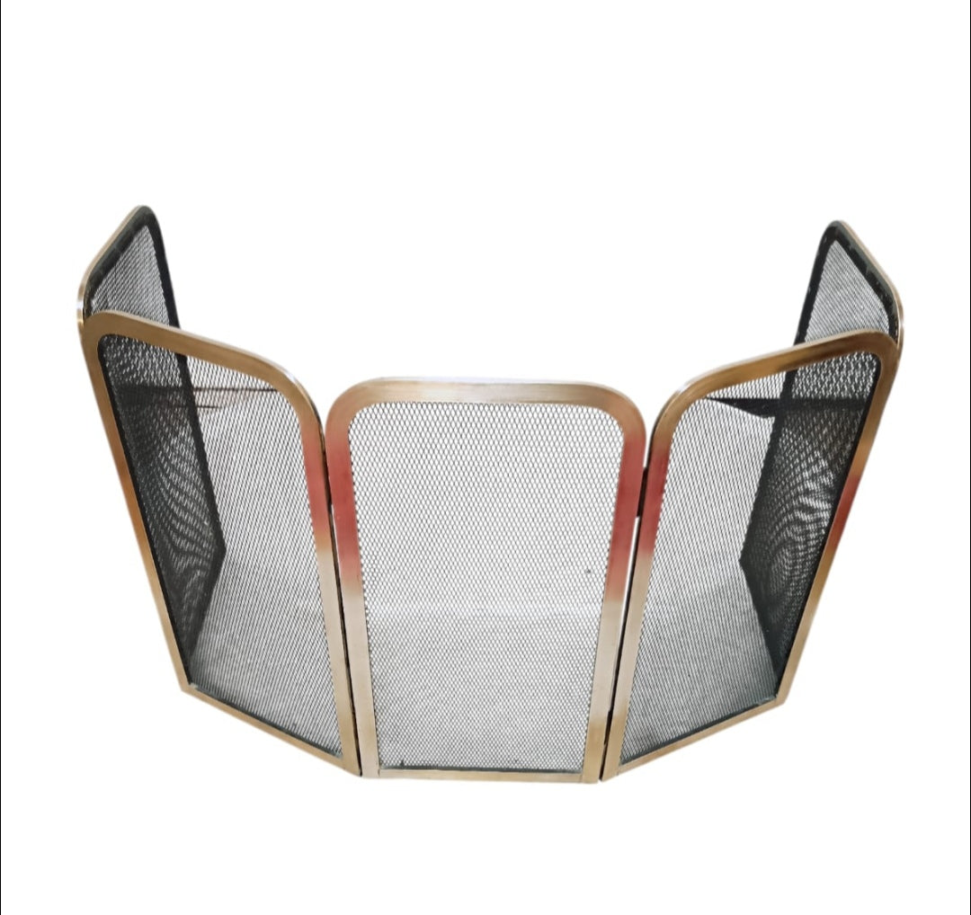 Mid-Century Folding Fireplace Screen, Brass-Toned Frame