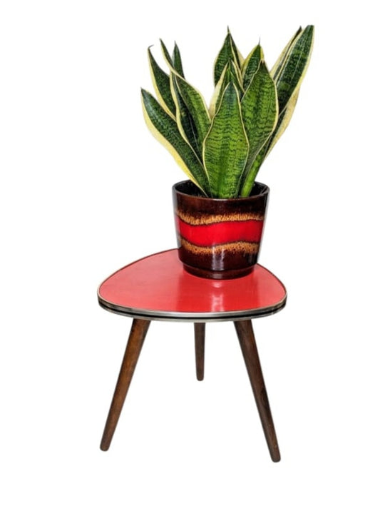 Mid-Century Triangular Side Table with Formica-Style Orange Top