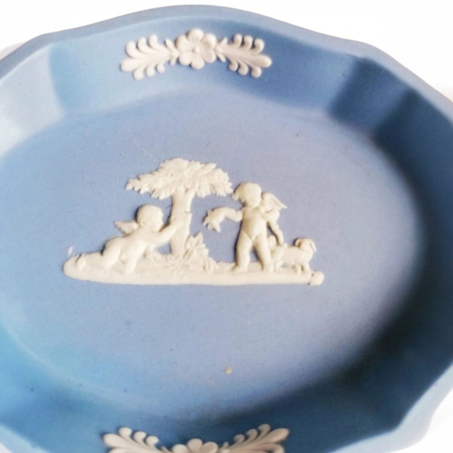 Vintage Wedgwood Blue Jasperware Cherub Trinket Dish, England