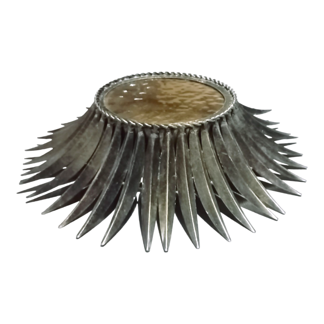 Mid-century Sunburst lamp in patinated metal, side view