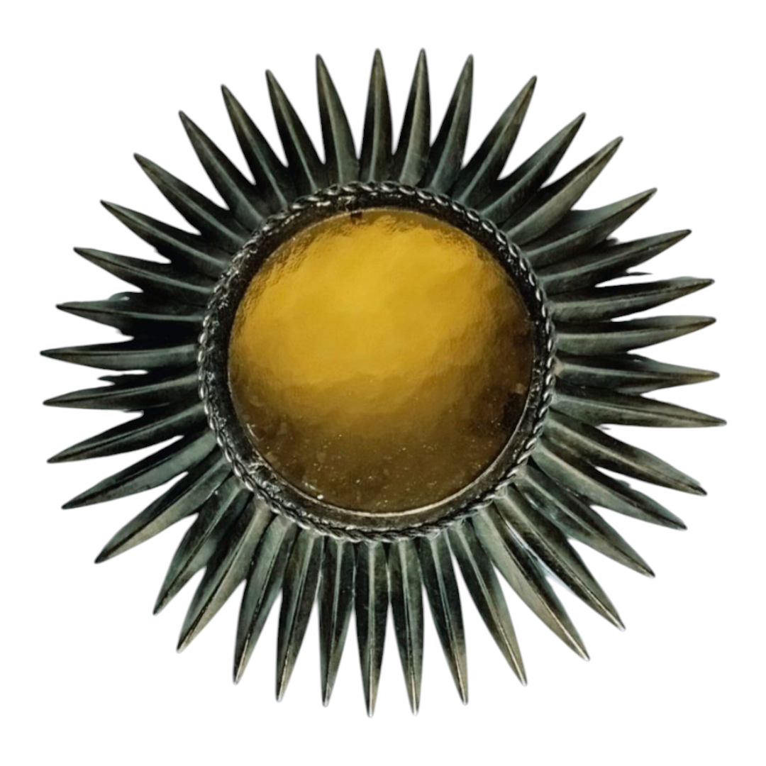 Mid-century Sunburst lamp in patinated metal, front view