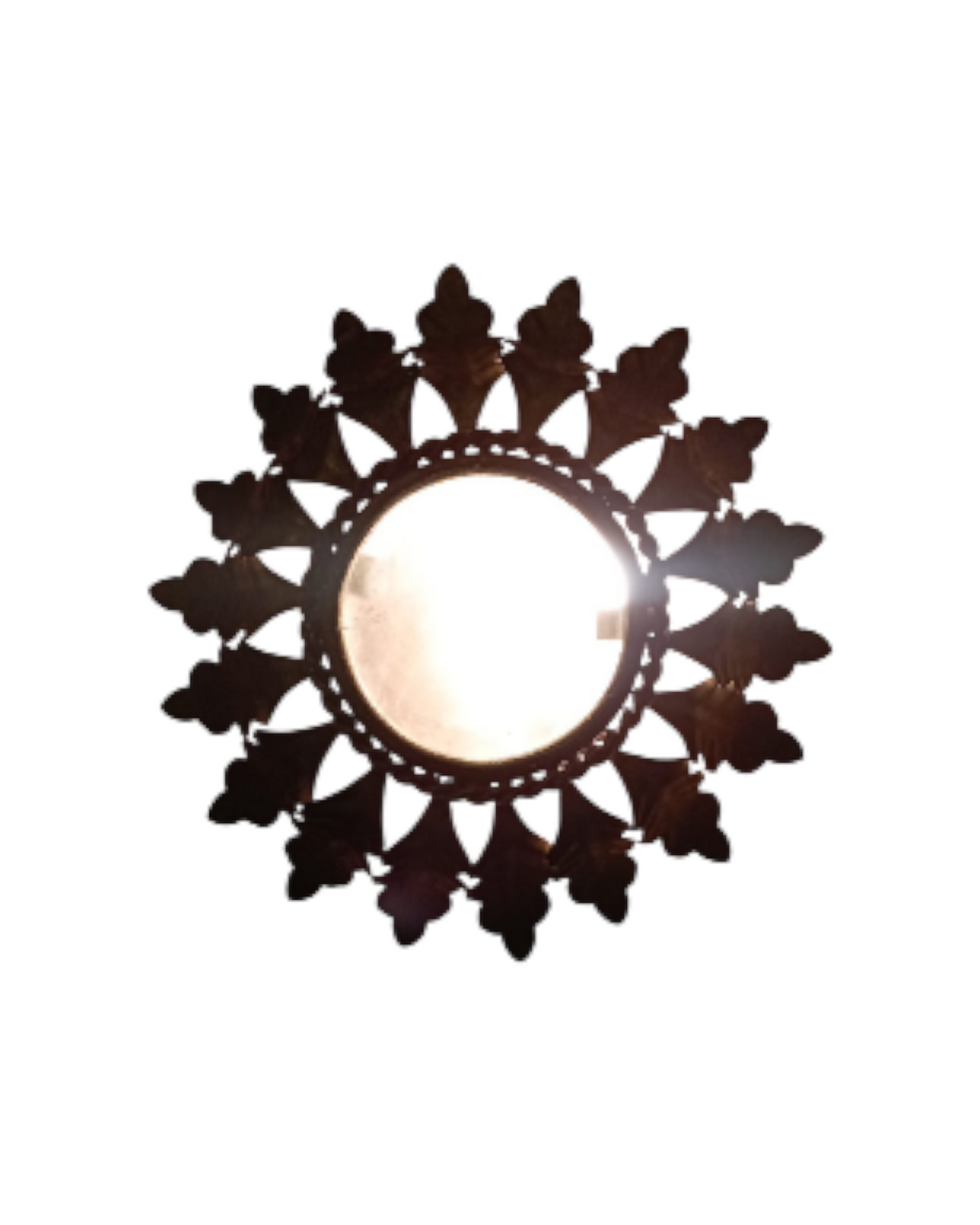 Illuminated compact 1950s sunburst lamp, gold leaf finish, metal construction