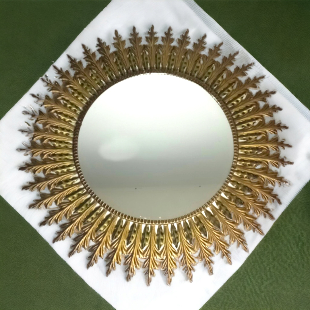 Round vintage sunburst mirror, 99 cm 