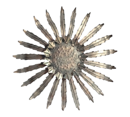 Vintage iron Sunburst lamp with radial metal rays, full view