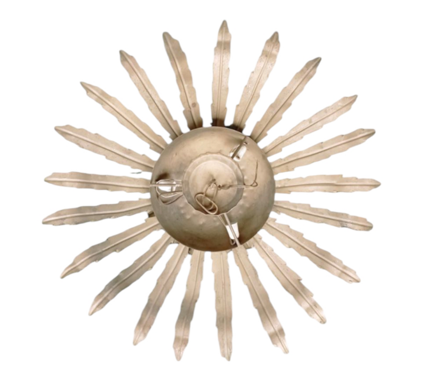Rear view of vintage iron Sunburst lamp structure
