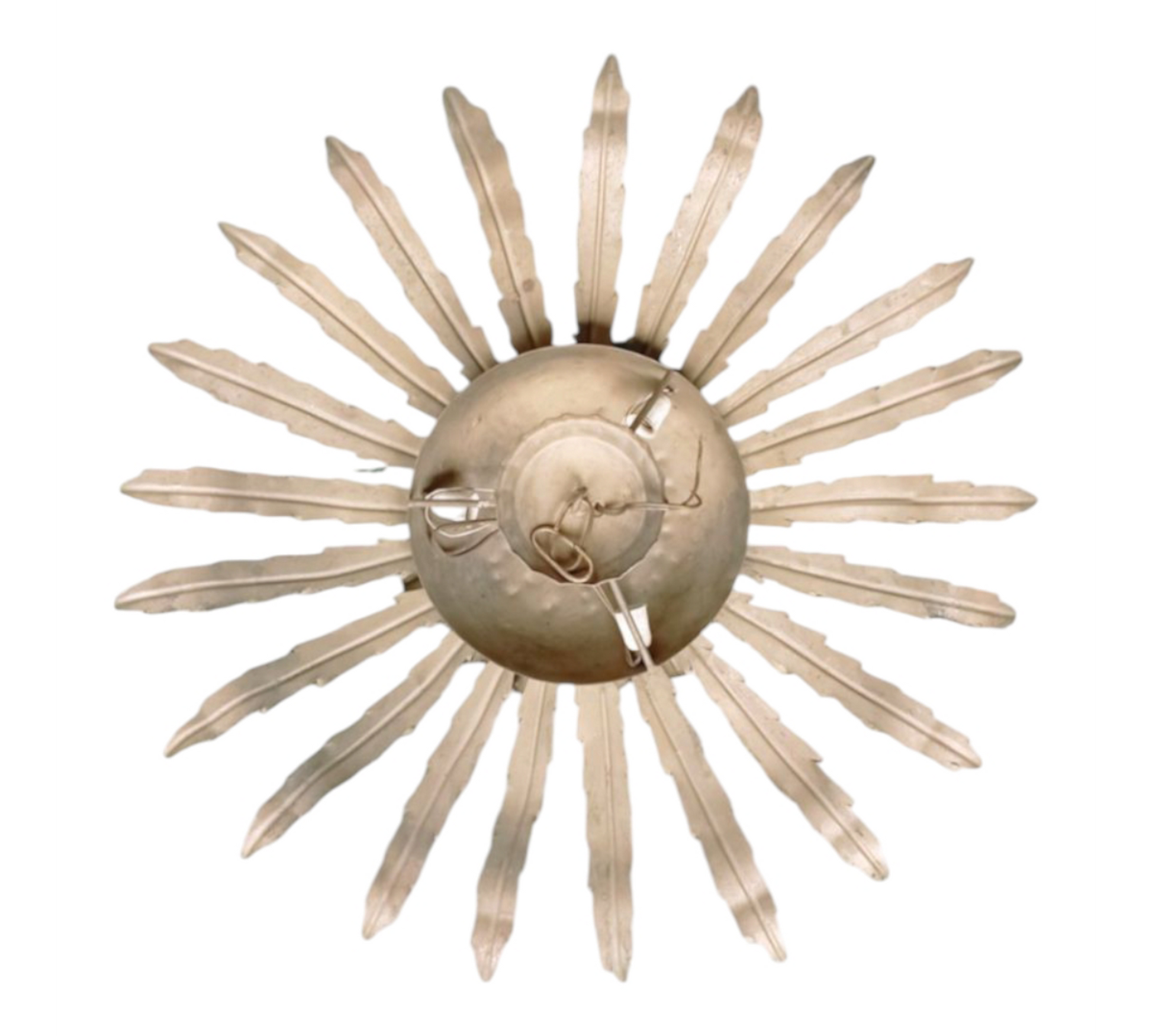 Rear view of vintage iron Sunburst lamp structure