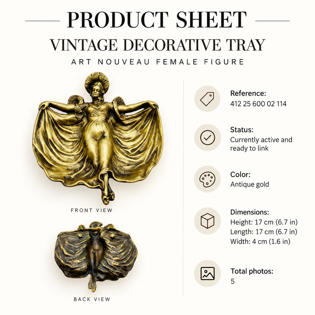 Product sheet of vintage decorative tray