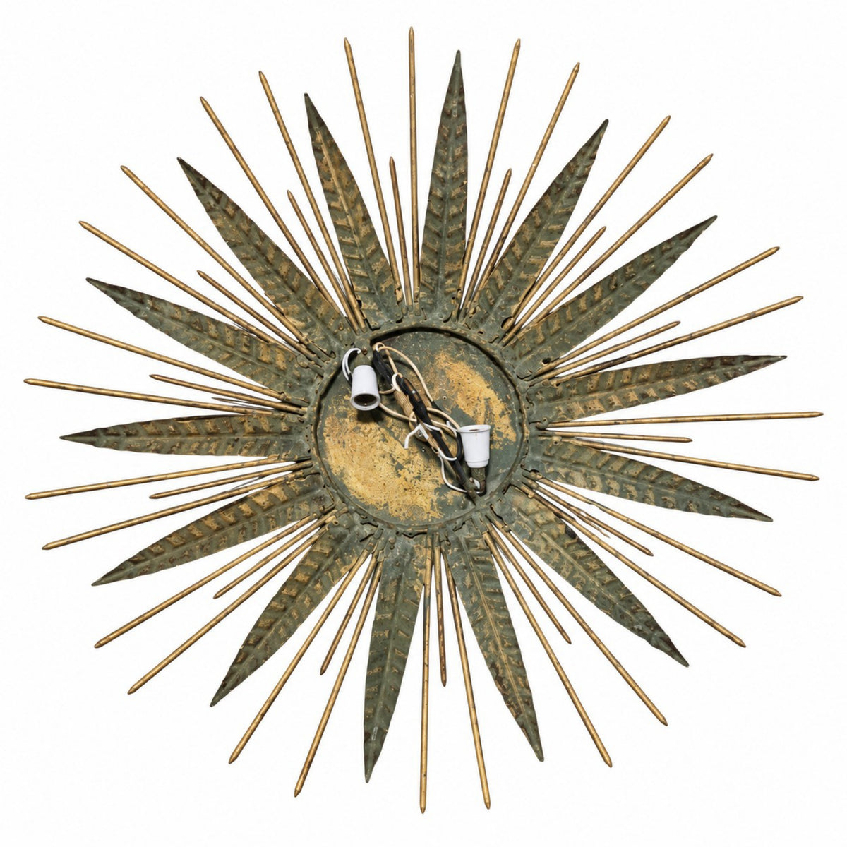 Full reverse view of the sunburst wall light on a white background